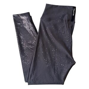 Peloton show up sparkle Leggings XXL Gray Silver Metallic Foil Splatter like new